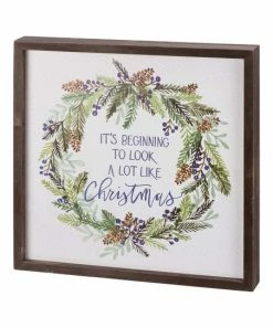Primitives by Kathy | White Beginning to Look Like Christmas Wreath Inset Box Sign