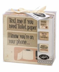 Primitives by Kathy | Beige 'Text Me' Toilet Paper Block Sign