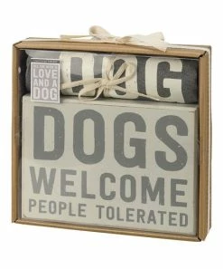 Primitives by Kathy | Gray 'Dogs Welcome' Block Sign & Dish Towel