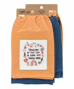 Primitives by Kathy | Coral & Blue 'People Care' Dish Towel - Set of Two