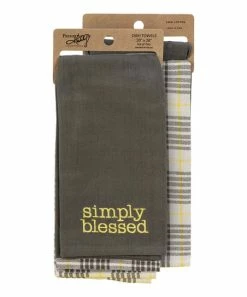 Primitives by Kathy | Dark Gray & Yellow Plaid 'Simply Blessed' Tea Towel - Set of Two