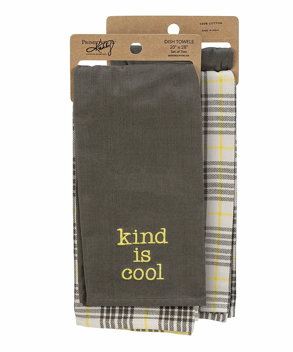 Primitives by Kathy | Gray & Yellow 'Kind Is Cool' Kitchen Towel Set - Image 2