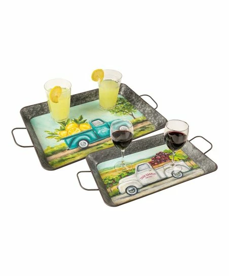 Primitives by Kathy | Gray & Yellow Farm Truck Serving Tray - Set of Two