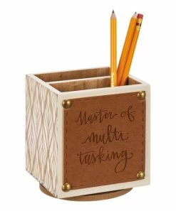 Primitives by Kathy | White & Brown 'Master of Multi-Tasking' Spinning Pencil Holder