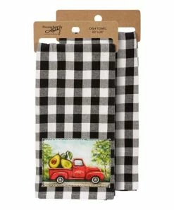 Primitives by Kathy | Black & White Gingham Avocado Farm Truck Dish Towel