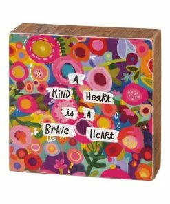 Primitives by Kathy | Pink & Burgundy 'Kind Heart is a Brave Heart' Floral Box Sign