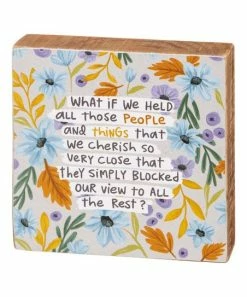 Primitives by Kathy | Light Blue & Yellow 'Cherish' Floral Box Sign