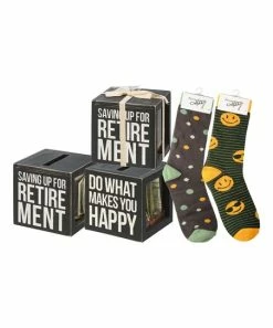 Primitives by Kathy | Black & Gold 'Saving Up For Retirement' Bank & Socks Set - Adult