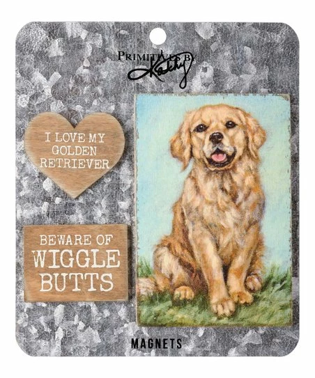 Primitives by Kathy | Gray & Tan Golden Retriever Three-Piece Magnet Set