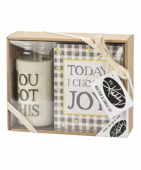 Primitives by Kathy | White & Yellow 'Today I Choose Joy' Box Sign & Candle