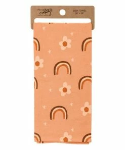 Primitives by Kathy | Coral Flowers & Rainbows Dish Towel