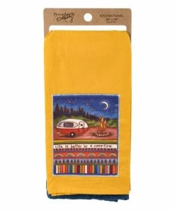 Primitives by Kathy | Yellow & Blue 'Life Better by Campfire' Dish Towel - Set of Two