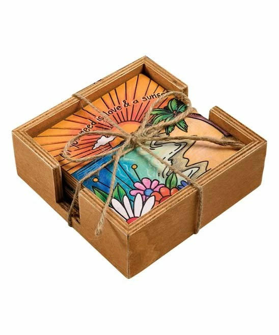 Primitives by Kathy | Orange & Blue 'All You Need Is Love & A Sunset' Coaster Set