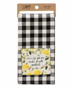 Primitives by Kathy | Black & White Buffalo Check 'When Life Gets Sour' Lemon Dish Towel