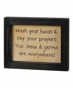 Primitives by Kathy | Beige & Black 'Jesus & Germs' Stitchery Box Sign