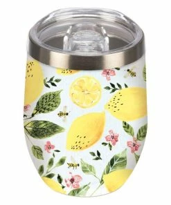 Primitives by Kathy | White & Yellow Lemons Wine Tumbler