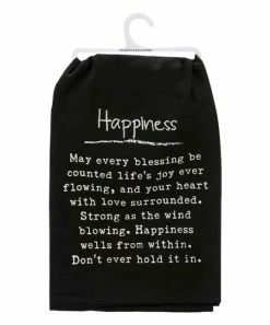 Primitives by Kathy | Black & White 'Happiness Every Blessing' Dish Towel