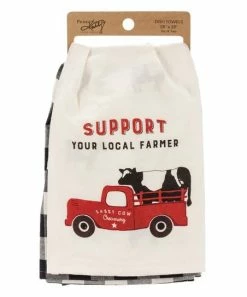 Primitives by Kathy | Cream & Red 'Support Your Local Farmer' Cow Truck Dish Towel Set