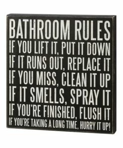 Primitives by Kathy | Black 'Bathroom Rules' Box Sign