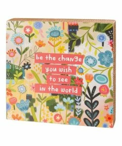 Primitives by Kathy | Pink & Yellow 'Be the Change' Floral Box Sign