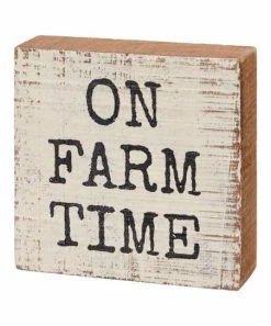 Primitives by Kathy | Beige & Black 'On Farm Time' Box Sign
