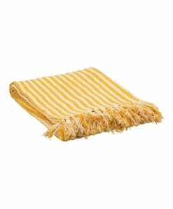 Primitives by Kathy | Yellow & White Stripe Tassel Throw