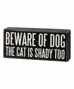 Primitives by Kathy | Black & White 'Beware of Dog' Box Sign