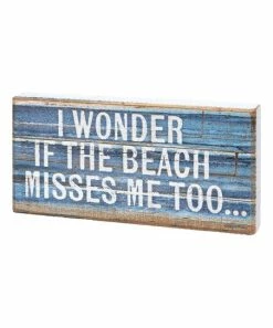 Primitives by Kathy | Blue & White 'I Wonder if the Beach Misses Me Too' Box Sign