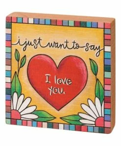 Primitives by Kathy | Yellow & Red 'Love You' Box Sign