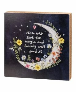 Primitives by Kathy | Black Floral Moon 'Look For Magic' Box Sign