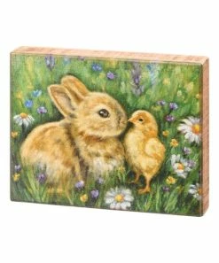 Primitives by Kathy | Green & Beige Bunny & Chick Box Sign