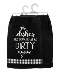 Primitives by Kathy | Black & White 'Dishes Looking Dirty' Dish Towel