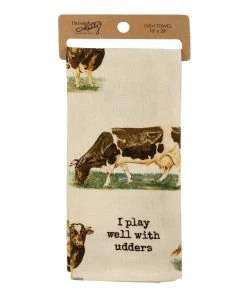 Primitives by Kathy | Beige 'Play Well With Udders' Cow Kitchen Towel