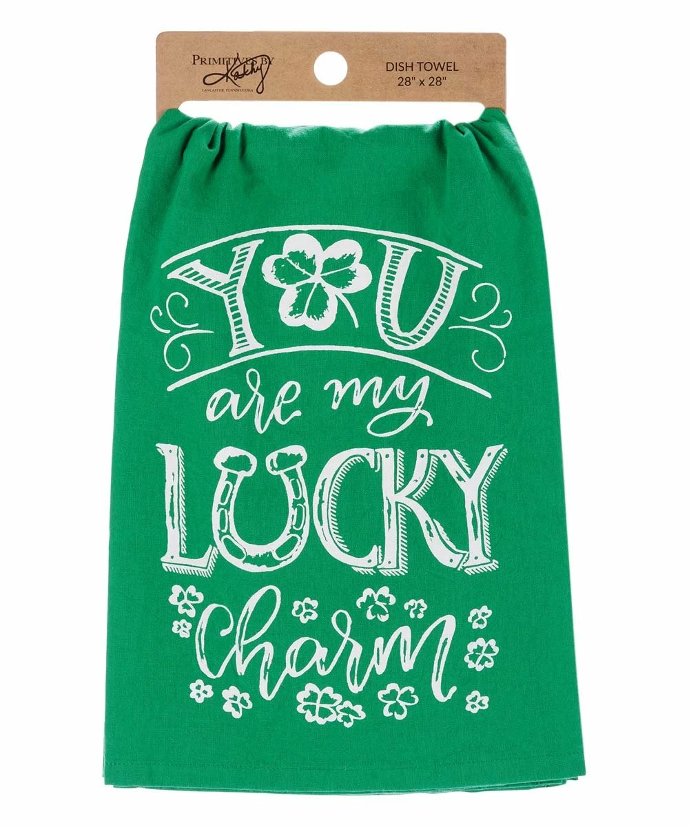 Primitives by Kathy | Green & White 'My Lucky Charm' Clover Tea Towel Set