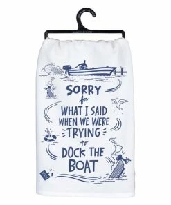 Primitives by Kathy | White & Blue 'Dock the Boat' Dish Towel