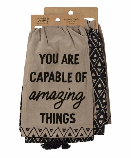 Primitives by Kathy | Brown & Black Geometric 'Capable' Dish Towel - Set of Two