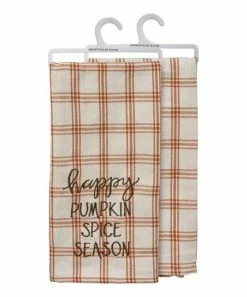 Primitives by Kathy | Orange & Cream Plaid 'Pumpkin Spice Season' Dish-Towel Set