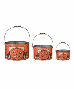 Primitives by Kathy | Orange 'Happy Halloween' Jack-O'-Lantern Bucket - Set of Three