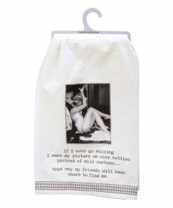 Primitives by Kathy | White & Black 'If I Ever Go Missing' Tea Towel