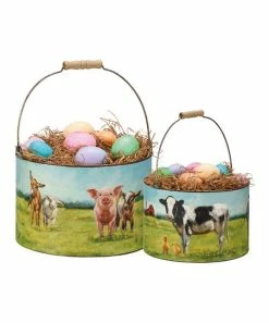 Primitives by Kathy | Blue & Green Farm Field Bucket - Set of Two