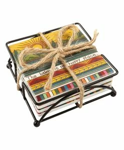 Primitives by Kathy | Orange & Blue Lake Coaster Set