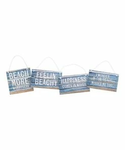 Primitives by Kathy | Blue & White 'Beach More' Box Sign - Set of Four