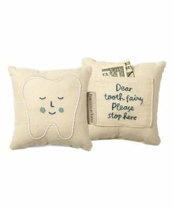 Primitives by Kathy | Cream & Blue Tooth Fairy Embroidered Throw Pillow