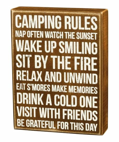 Primitives by Kathy | Brown & White 'Camping Rules' Box Sign