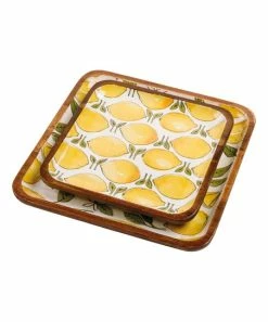 Primitives by Kathy | White & Yellow Lots of Lemons Wood Plate Set