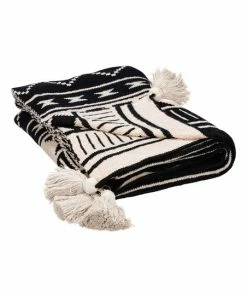 Primitives by Kathy | Black & Cream Geometric Tassel-Accent Throw