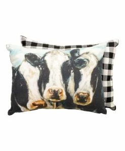 Primitives by Kathy | Black Buffalo Plaid Cows Throw Pillow