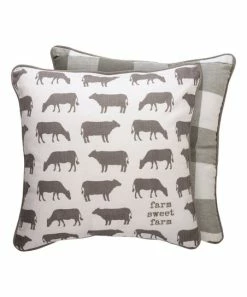 Primitives by Kathy | Gray 'Farm Sweet Farm' Cows Linen-Blend Throw Pillow