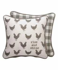 Primitives by Kathy | Gray 'Rise & Shine' Chickens Linen-Blend Throw Pillow