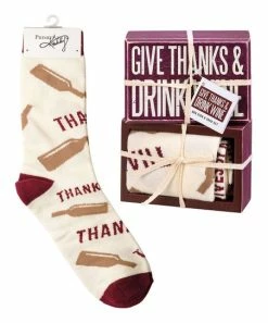 Primitives by Kathy | White 'Thanks' Wine Box Sign & Sock Set - Adult